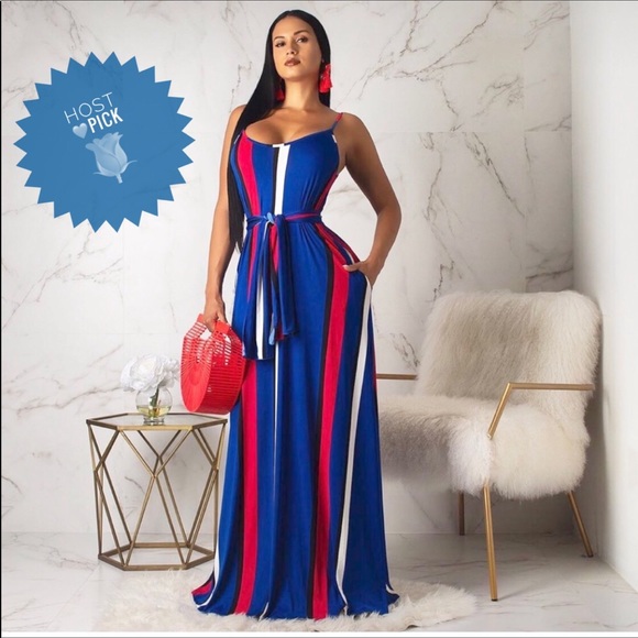 Dresses & Skirts - Red Blue White Stretch Sleeveless Loose Maxi Dress